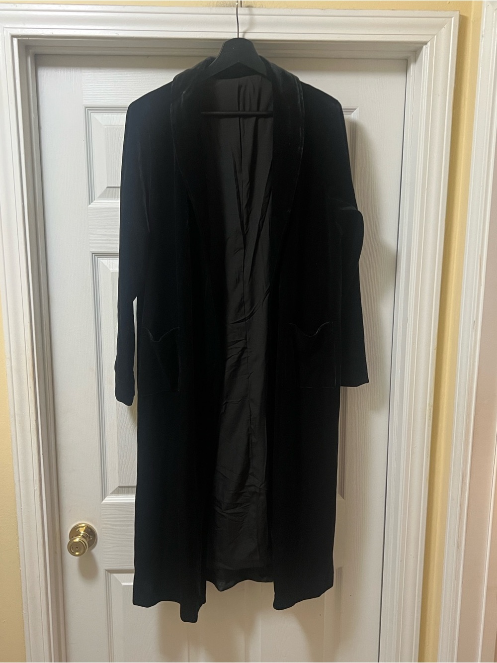 Women's Black Velvet Long Duster Open-Front Cardigan